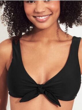 Hollister Scoop Neck Front Tie Black Bikini Top